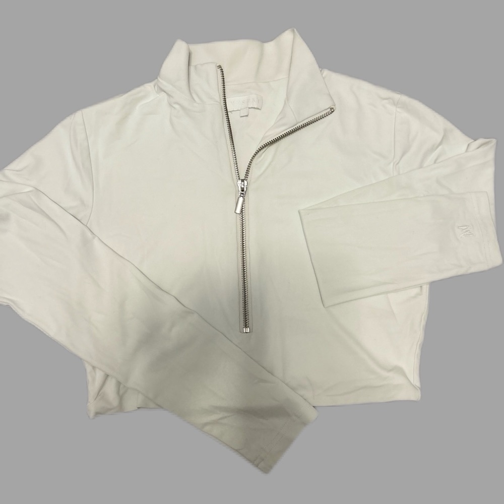 Meshki Long Sleeve Tops | Rebecca  Zip Up Crop Long Sleeve Top White – Womens